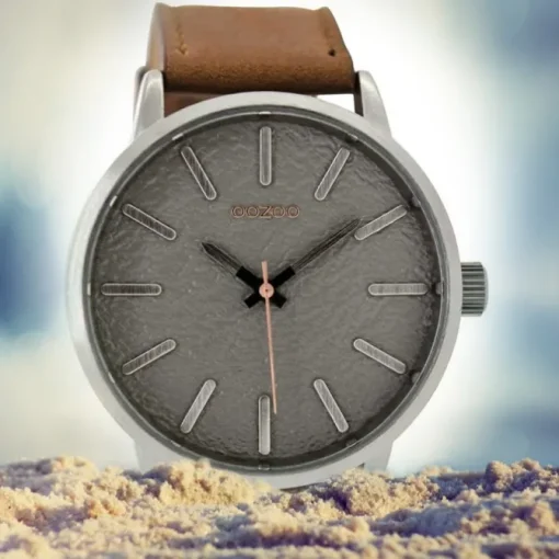 Oozoo Herren Armbanduhr silber Timepieces Quarz C9025 Lederarmband braun UOC9025