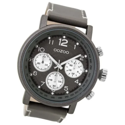 Oozoo Herren Armbanduhr Timepieces C9458A Analog Leder grau UOC9458A