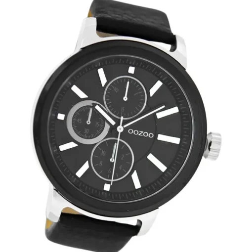 Oozoo Herren Armbanduhr Timepieces Analog Leder schwarz UOC6069A