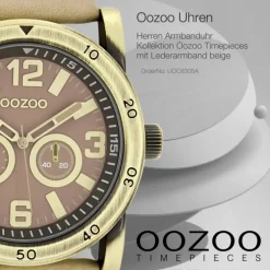 Oozoo Herren Armbanduhr Timepieces Analog Leder beige UOC8305A