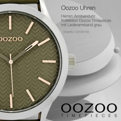 Oozoo Herren Armbanduhr Timepieces Analog Leder grau UOC9010A