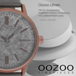 Oozoo Herren Armbanduhr Timepieces Analog Leder grau UOC9408A