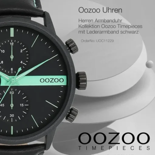 Oozoo Herren Armbanduhr Timepieces Analog Leder schwarz UOC11229