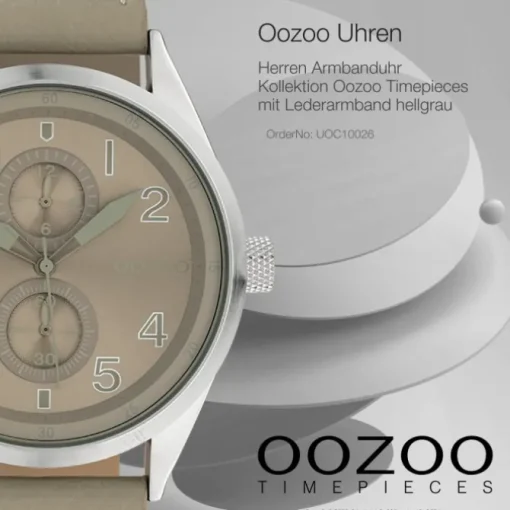 Oozoo Herren Armbanduhr Timepieces Analog Leder hellgrau UOC10026