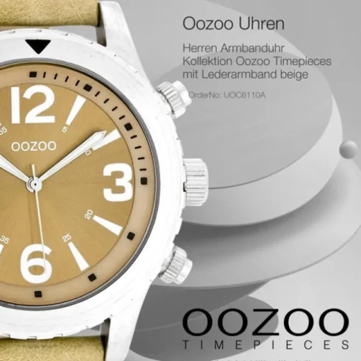 Oozoo Herren Armbanduhr Timepieces Analog Leder beige UOC6110A