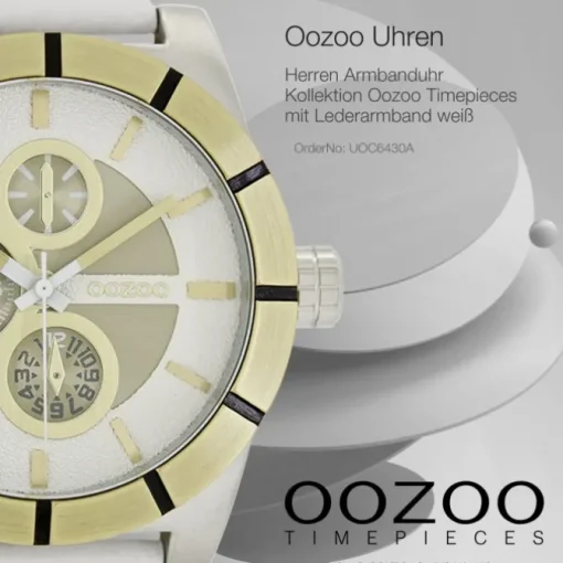 Oozoo Herren Armbanduhr Timepieces Analog Leder weiß UOC6430A
