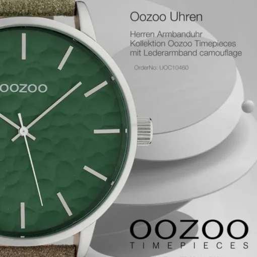 Oozoo Herren Armbanduhr Timepieces Analog Leder camouflage grün UOC10460