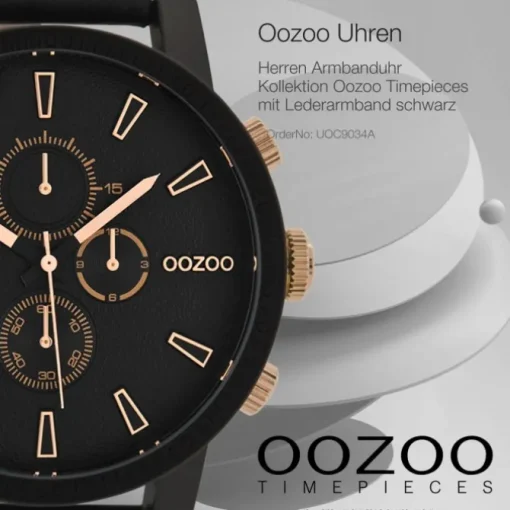 Oozoo Herren Armbanduhr Timepieces C9034A Analog Leder schwarz UOC9034A