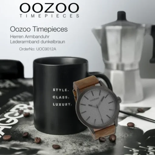 Oozoo Herren Armbanduhr Timepieces Analog Leder dunkelbraun UOC9012A