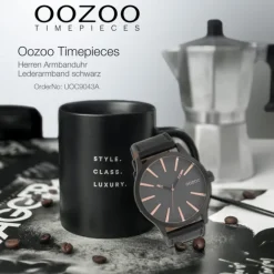 Oozoo Herren Armbanduhr Timepieces Analog Leder schwarz UOC9043A
