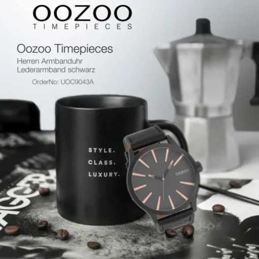 Oozoo Herren Armbanduhr Timepieces Analog Leder schwarz UOC9043A