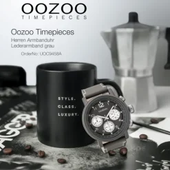Oozoo Herren Armbanduhr Timepieces C9458A Analog Leder grau UOC9458A