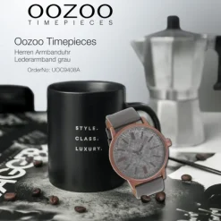 Oozoo Herren Armbanduhr Timepieces Analog Leder grau UOC9408A