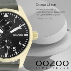 Oozoo Herren Armbanduhr Timepieces C11008 Analog Leder grau UOC11008