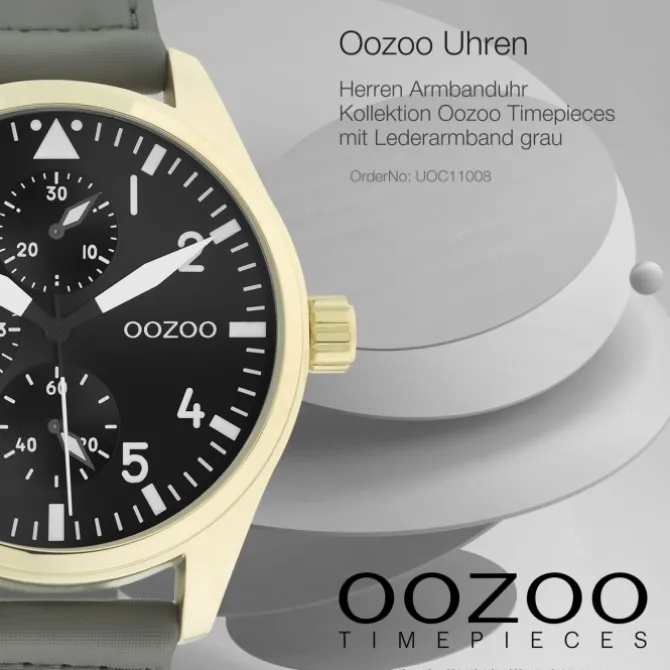 Oozoo Herren Armbanduhr Timepieces C11008 Analog Leder grau UOC11008