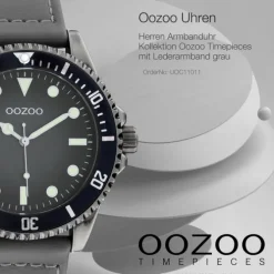Oozoo Herren Armbanduhr Timepieces C11011 Analog Leder grau UOC11011