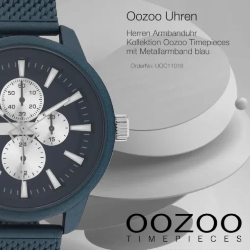 Oozoo Herren Armbanduhr Timepieces C11018 Analog Metall Mesh blau UOC11018