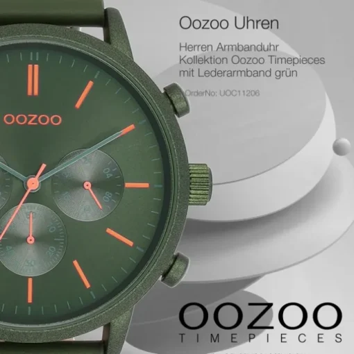 Oozoo Herren Armbanduhr Timepieces Analog Leder grün UOC11206