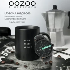 Oozoo Herren Armbanduhr Timepieces Analog Leder schwarz UOC11229