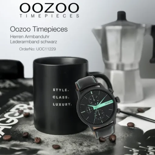 Oozoo Herren Armbanduhr Timepieces Analog Leder schwarz UOC11229