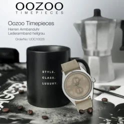 Oozoo Herren Armbanduhr Timepieces Analog Leder hellgrau UOC10026