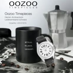 Oozoo Herren Armbanduhr Timepieces Analog Leder schwarz UOC3167A