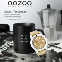 Oozoo Herren Armbanduhr Timepieces Analog Leder beige UOC6110A