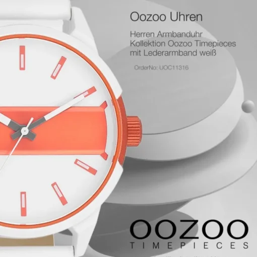 Oozoo Herren Armbanduhr Timepieces Analog Leder weiß UOC11316