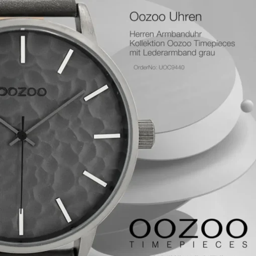 Oozoo Herren Armbanduhr Timepieces C9440 Quarzwerk Leder grau UOC9440
