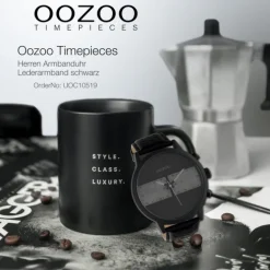 Oozoo Herren Armbanduhr Timepieces Lederband schwarz grau UOC10519