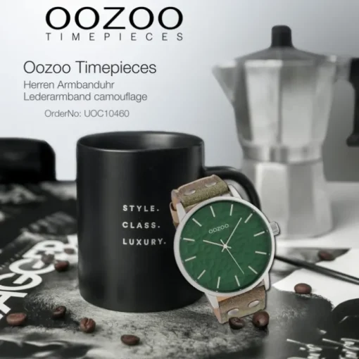 Oozoo Herren Armbanduhr Timepieces Analog Leder camouflage grün UOC10460