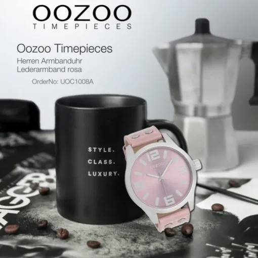 Oozoo Herren Armbanduhr Timepieces Analog Leder rosa UOC1008A