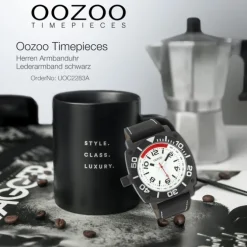 Oozoo Herren Armbanduhr Timepieces Analog Leder schwarz UOC2283A