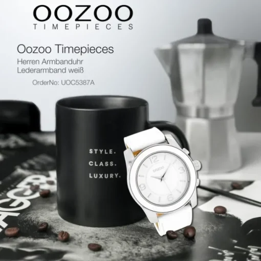 Oozoo Herren Armbanduhr Timepieces Analog Leder weiß UOC5387A