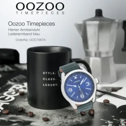 Oozoo Herren Armbanduhr Timepieces Analog Leder blau UOC7067A