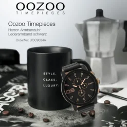 Oozoo Herren Armbanduhr Timepieces C9034A Analog Leder schwarz UOC9034A
