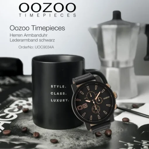 Oozoo Herren Armbanduhr Timepieces C9034A Analog Leder schwarz UOC9034A