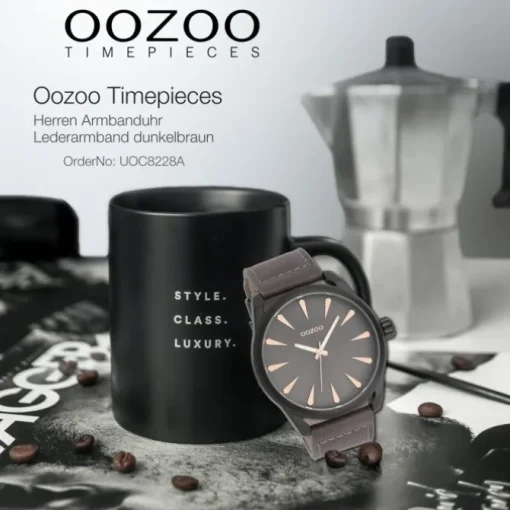 Oozoo Herren Armbanduhr Timepieces Analog Leder dunkelbraun UOC8228A