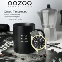 Oozoo Herren Armbanduhr Timepieces C11008 Analog Leder grau UOC11008