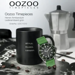 Oozoo Herren Armbanduhr Timepieces C11010 Analog Leder grün UOC11010