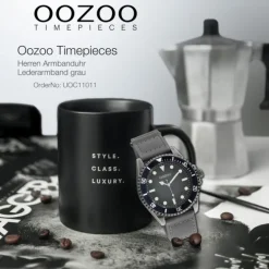 Oozoo Herren Armbanduhr Timepieces C11011 Analog Leder grau UOC11011