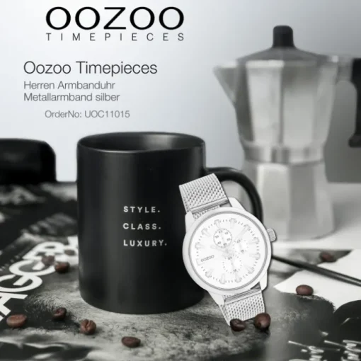 Oozoo Herren Armbanduhr Timepieces C11015 Analog Metall Mesh silber UOC11015