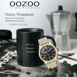 Oozoo Herren Armbanduhr Timepieces C10959 Analog Metall Mesh gold UOC10959