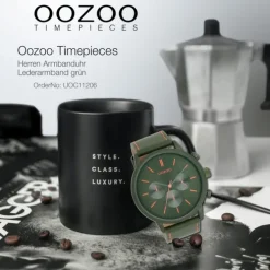 Oozoo Herren Armbanduhr Timepieces Analog Leder grün UOC11206