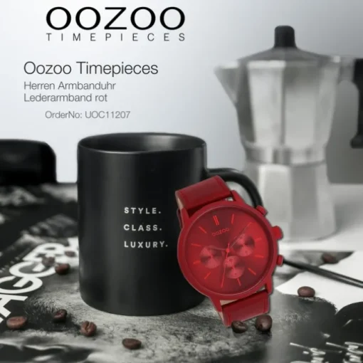 Oozoo Herren Armbanduhr Timepieces Analog Leder rot UOC11207