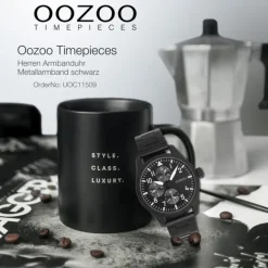Oozoo Herren Armbanduhr Timepieces Analog Metallband schwarz UOC11509