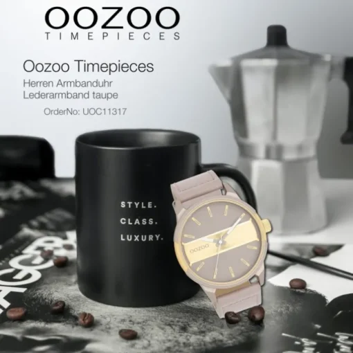 Oozoo Herren Armbanduhr Timepieces Analog Leder taupe braun UOC11317