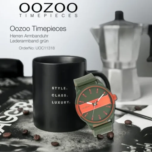 Oozoo Herren Armbanduhr Timepieces Analog Leder grün UOC11318