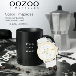 Oozoo Herren Armbanduhr Timepieces Analog Leder weiß UOC11313