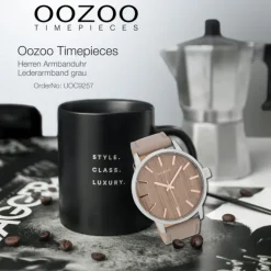 Oozoo Herren Armbanduhr Timepieces C9257 Quarzwerk Leder grau UOC9257